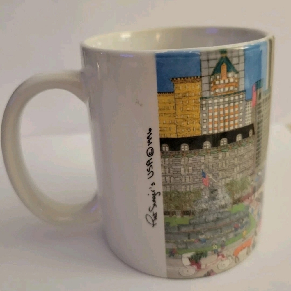 Vintage 1996 Pat Singer The Plaza New York Painting Tea Coffee Mug Ceramic